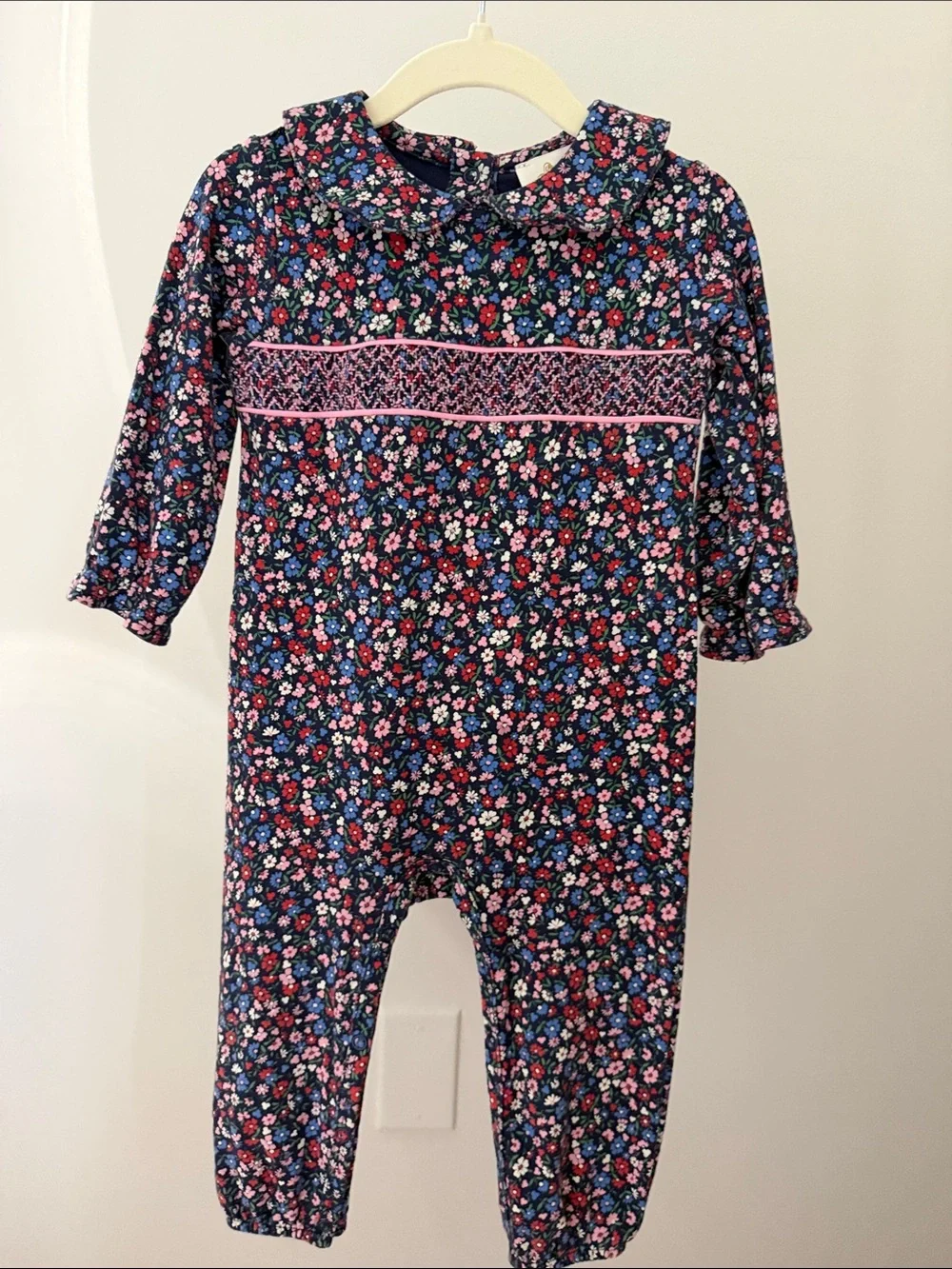 The Beaufort Bonnet Company Fairfax Floral Navy One-Piece with Pink Trim